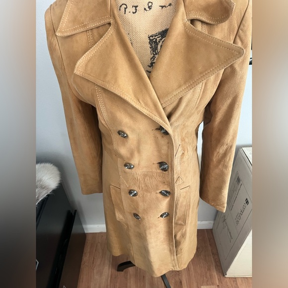 Vintage Suede Tan Double-Breasted Women's Coat size small - Picture 3 of 8